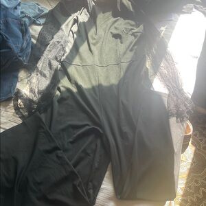 Black Jumpsuit with Sheer Ruched Sleeves